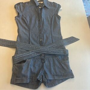 DKNY  Belted Denim Blue Romper, Size 28